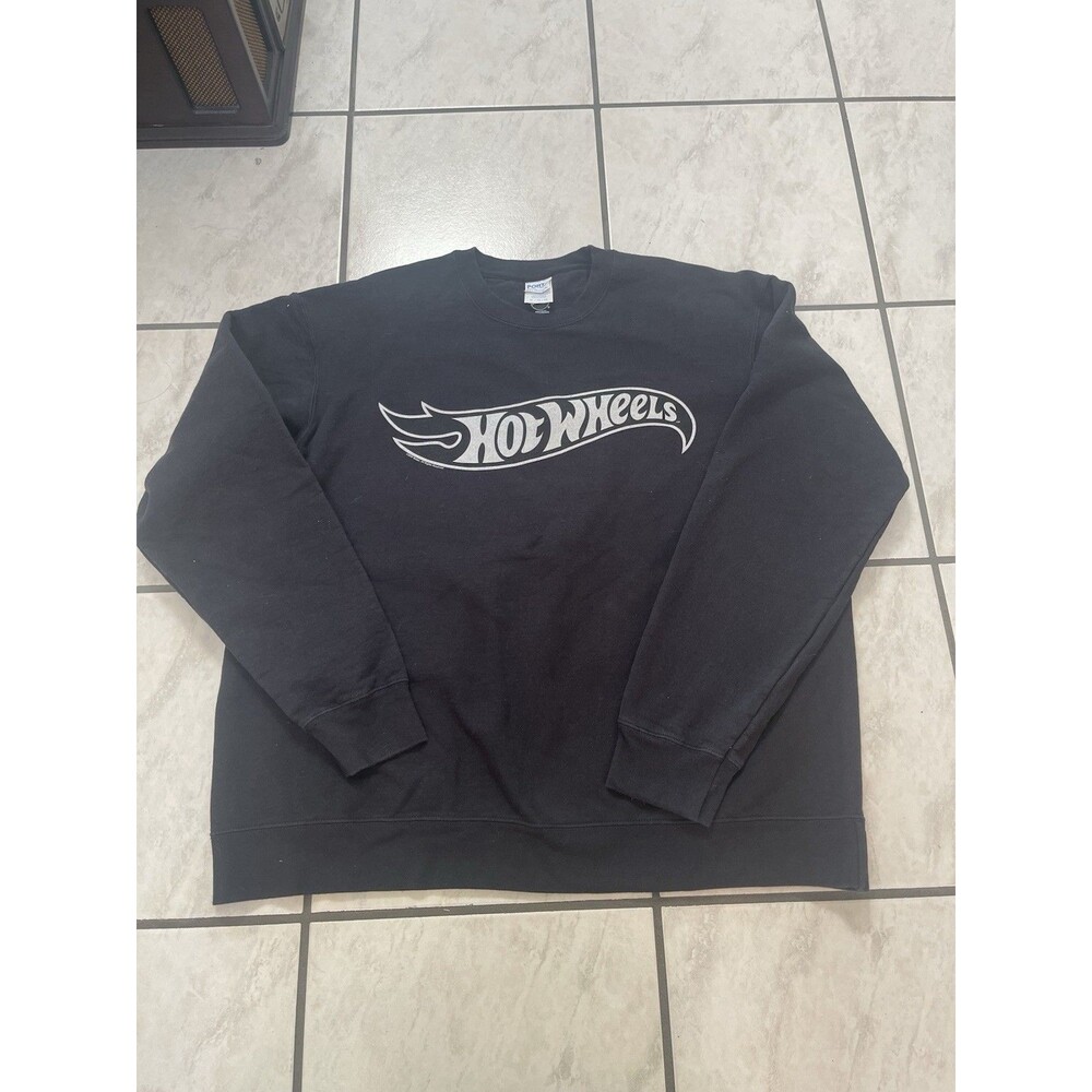 Mattel Hot Wheels Gray Logo Black Crewneck Sweatshirt Unisex XL